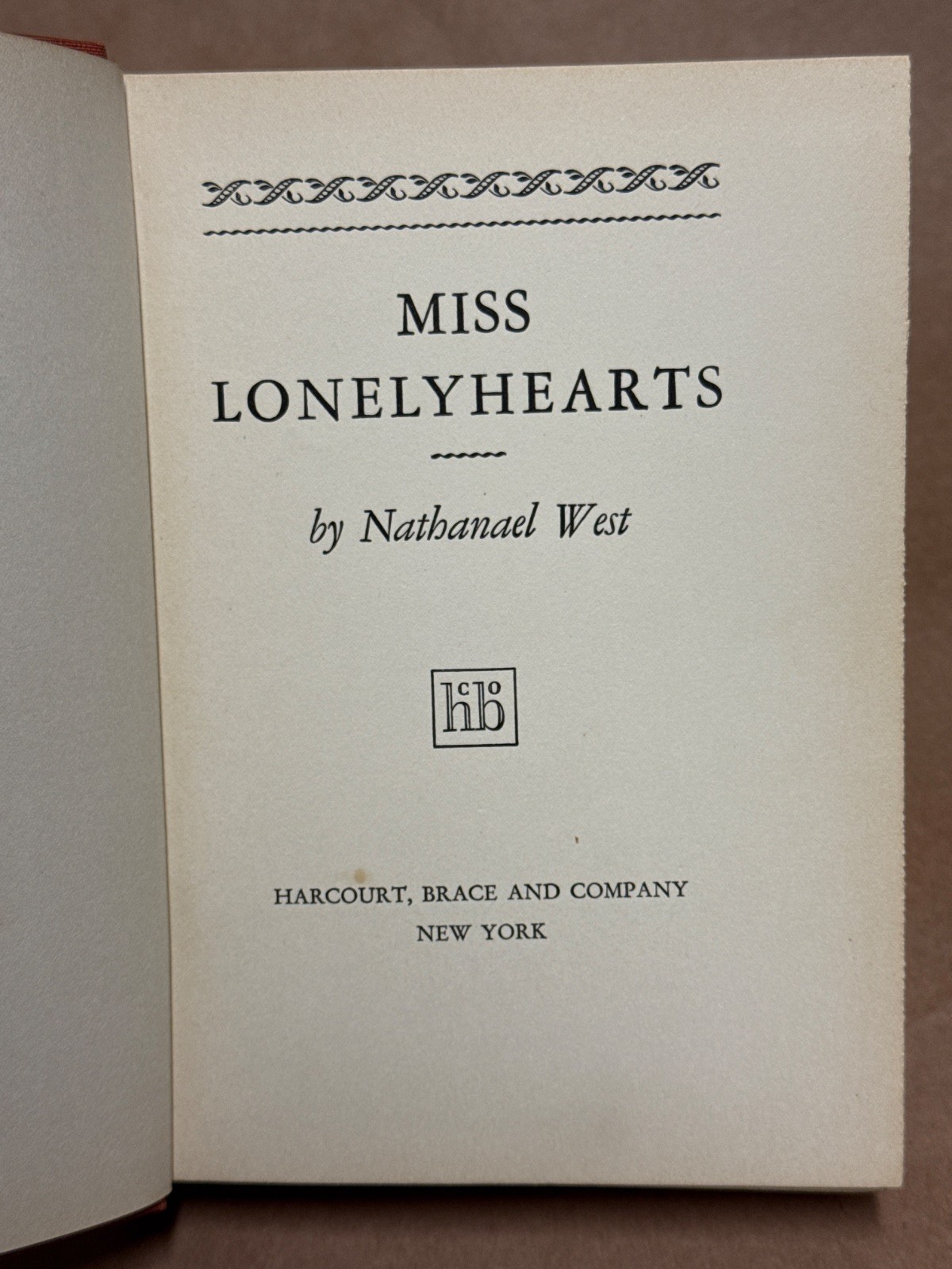 Miss Lonelyhearts Nathanael West Hardcover 1933