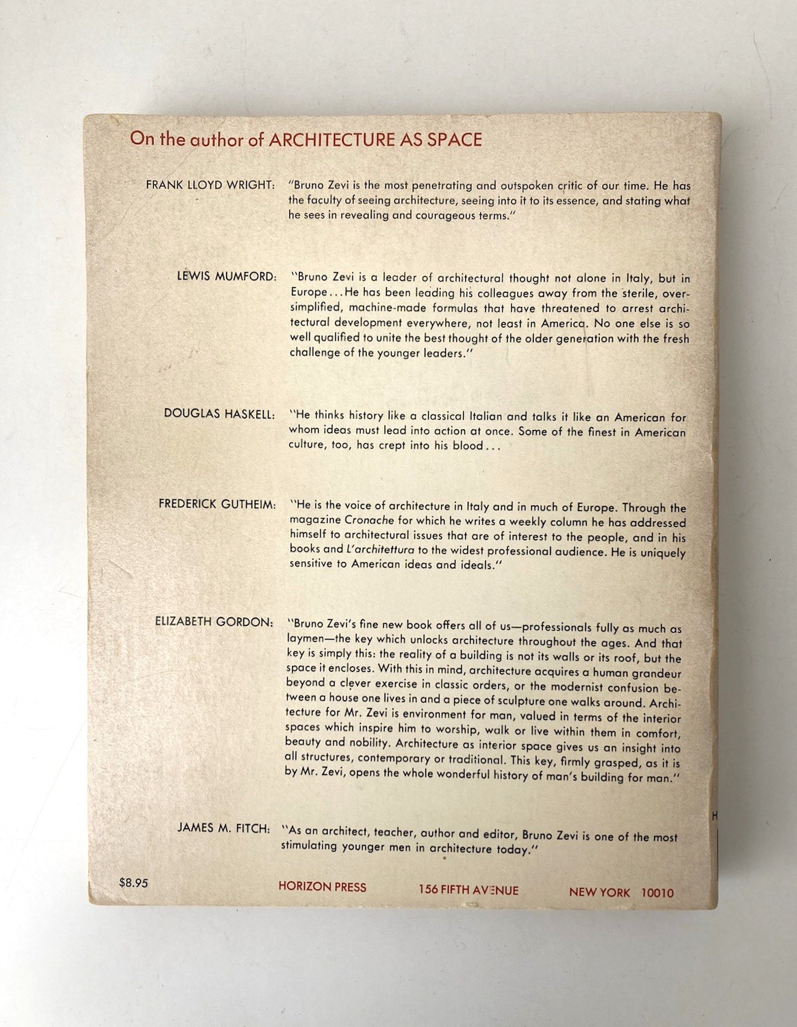 Architecture As Space by Bruno Zevi 1974 Softcover Book