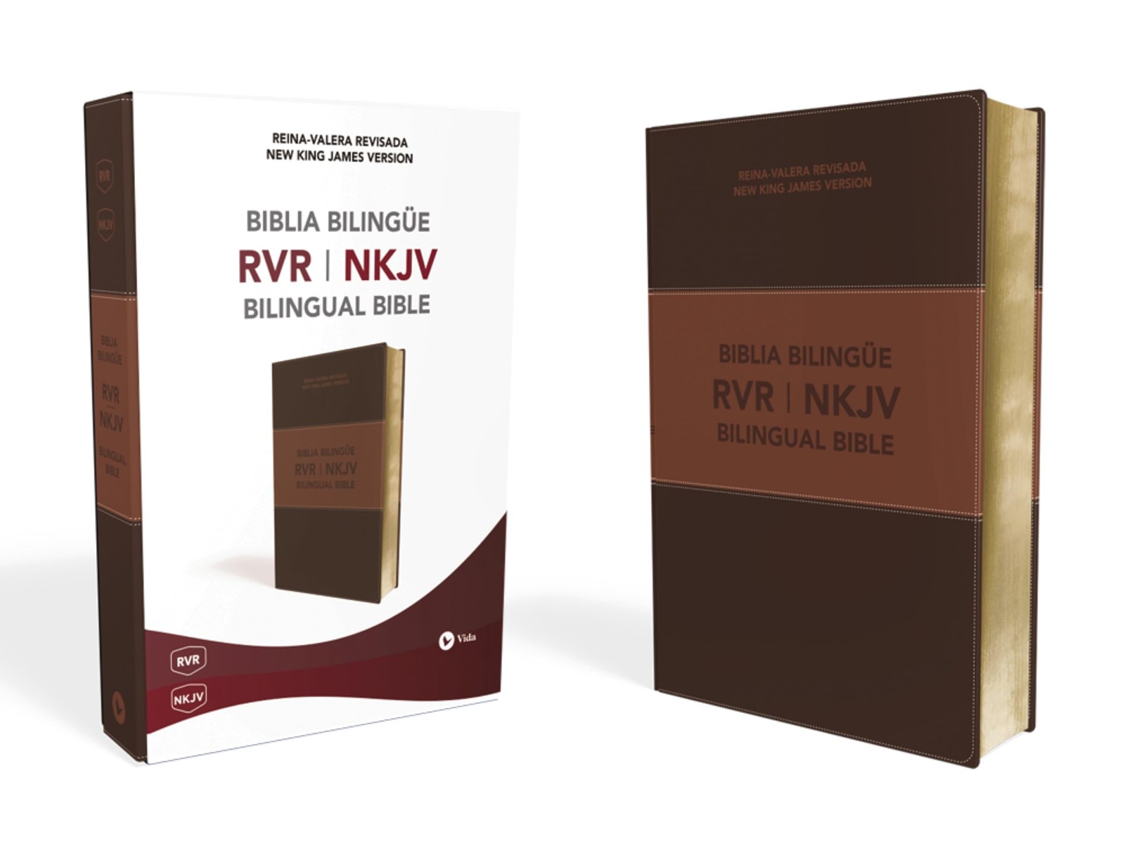 NKJV/RVR, Bilingual Bible, Leathersoft, Brown / NKJV/RVR Biblia Bilingüe, L…