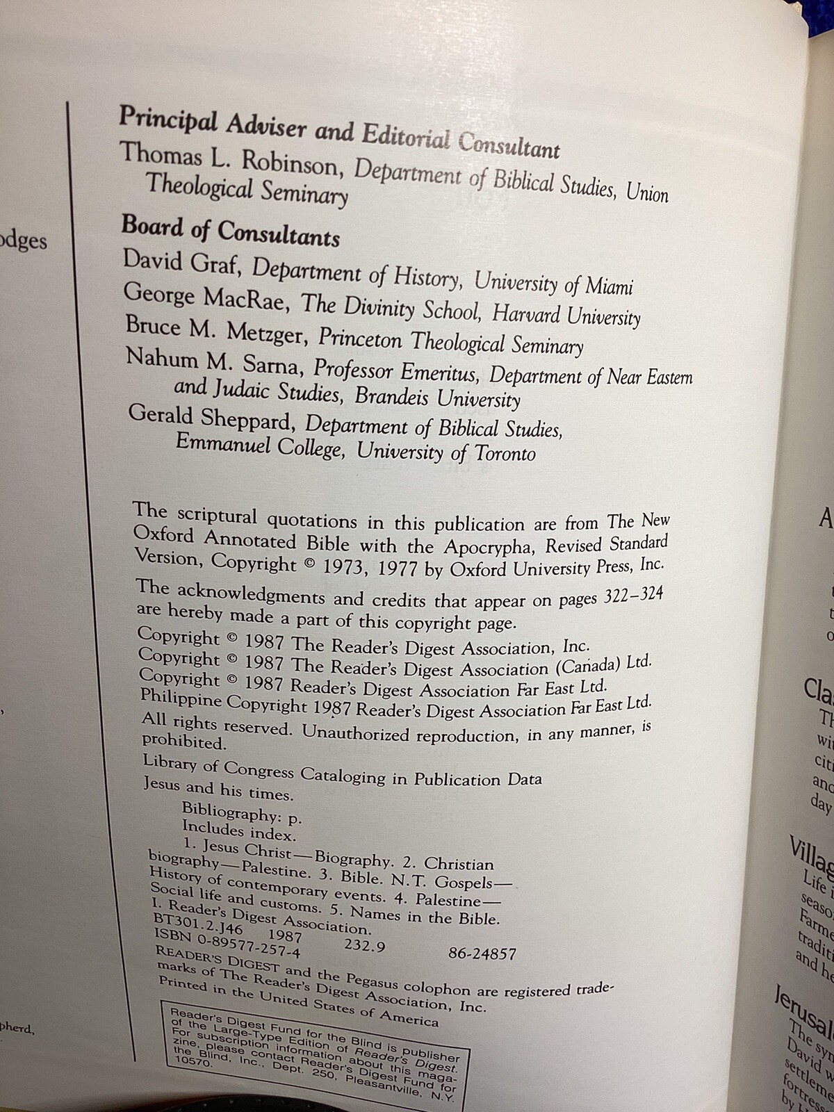 Readers Digest, Jesus And His Times, 1987 , 325 Plus Pages, Spread The Gospel