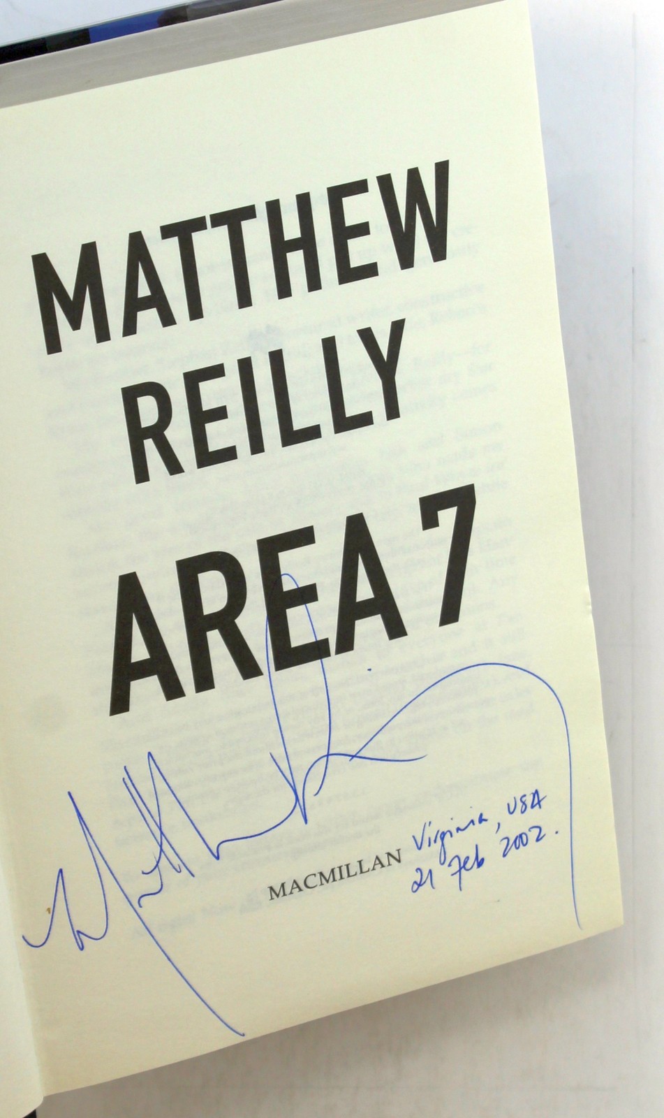 Signed First Edition Matthew Reilly – Area 7 Pan MacMillan hardcover