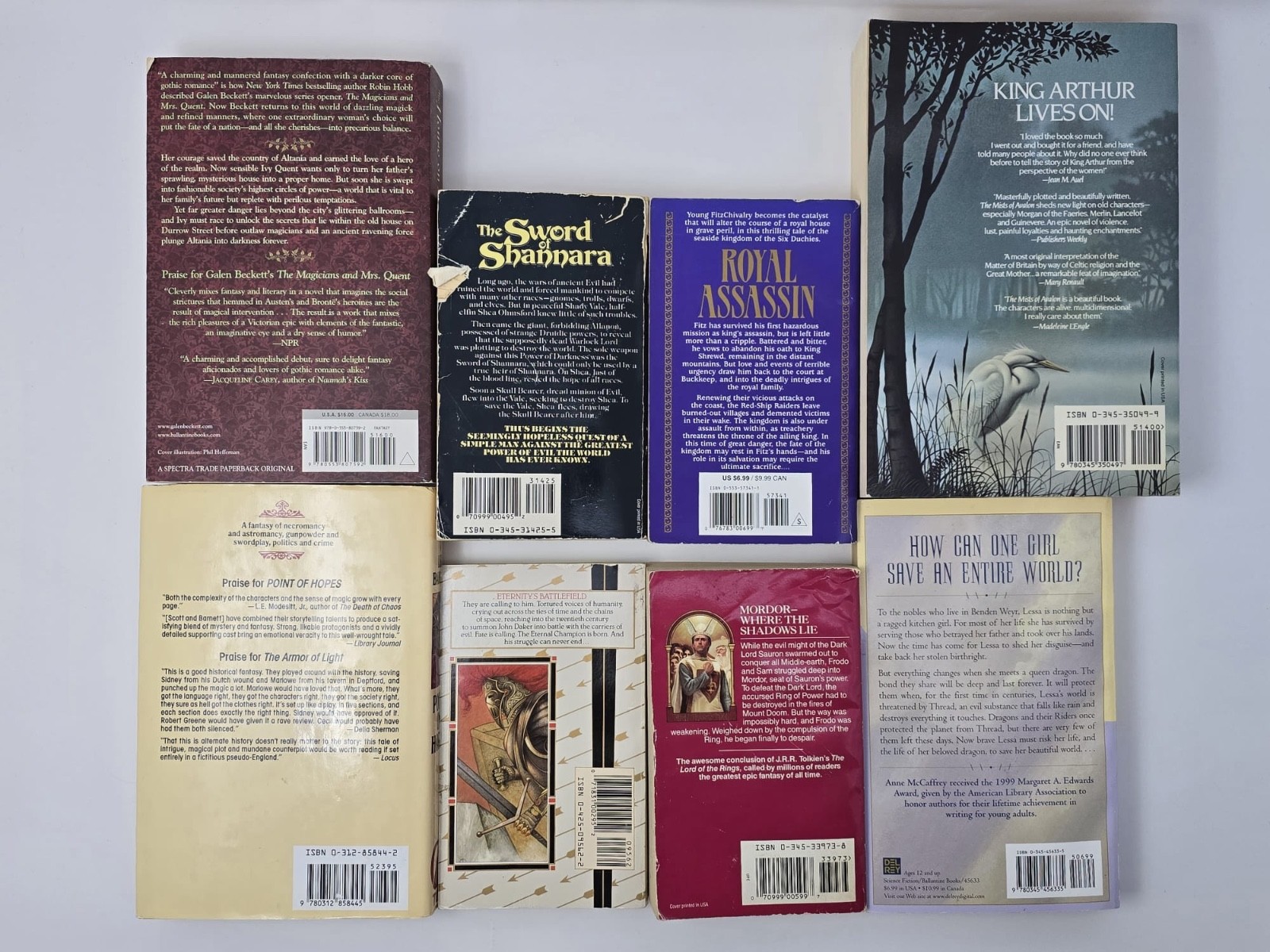 Epic Fantasy Lot of 8 – Tolkien, McCaffrey, Hobb, Brooks, Moorcock & More