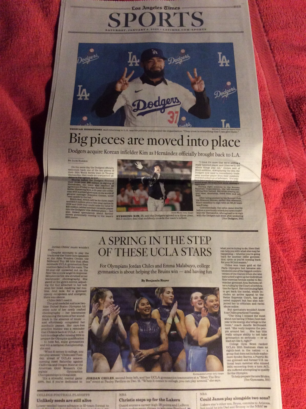 LA TIMES SPORTS SECTION JANUARY 4 2025 DODGERS HERNANDEZ OBITUARY GWEN VAN DAM