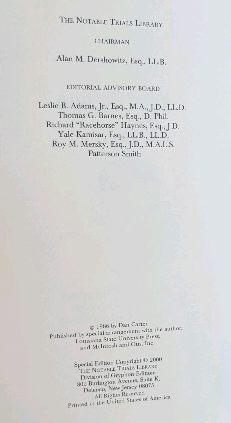 Scottsboro by Dan T. Carter 2000 Hardcover 1/4 Leather, Notable Trials Library
