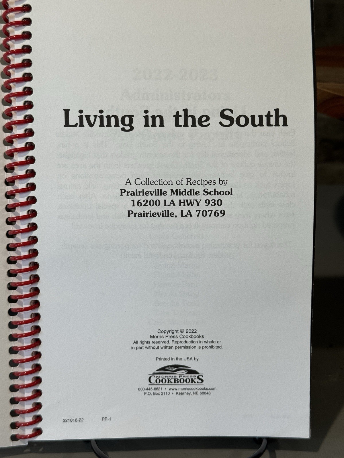 Living In The South 2022-2023 Prairieville Middle School COOKBOOK 82 pages