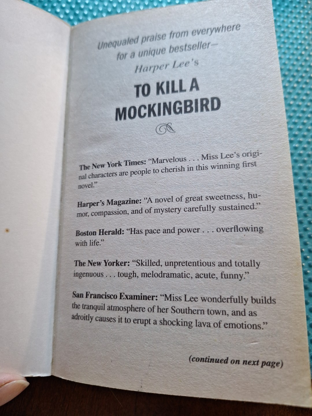 Vtg. Novel “To Kill A Mockingbird”by Harper Lee~Paperback~1982~376 Pages~#1625