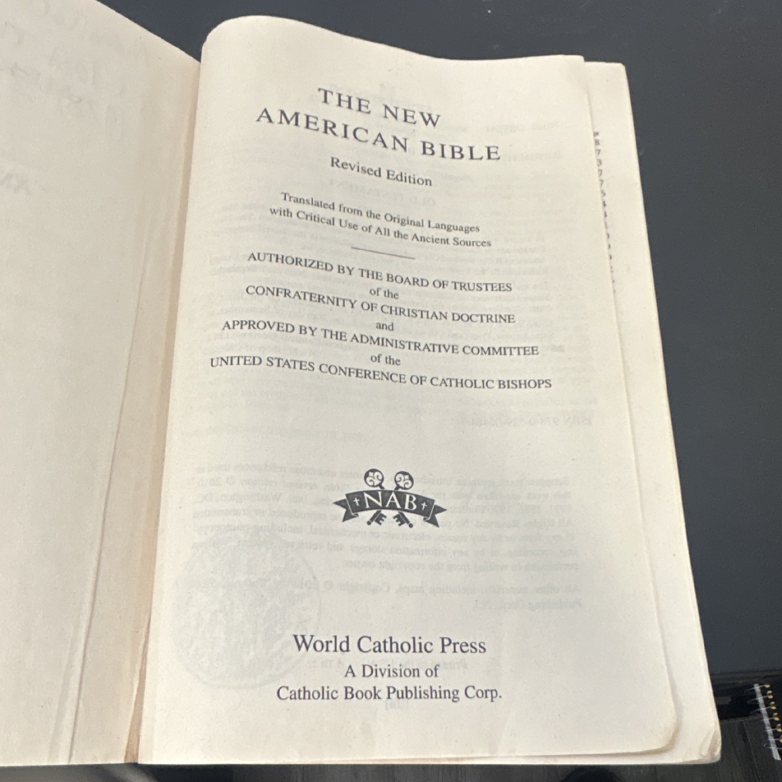 New American Bible NABRE Revised Edition, World Catholic Press, Paperback, 1987