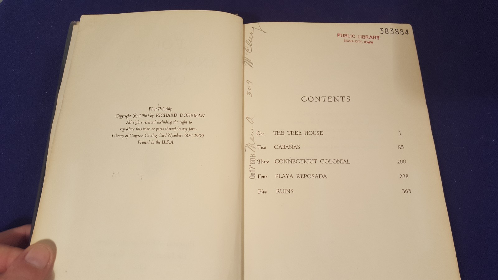 1960 FOR INNOCENTS ONLY Hardcover Book by RICHARD DOHRMAN