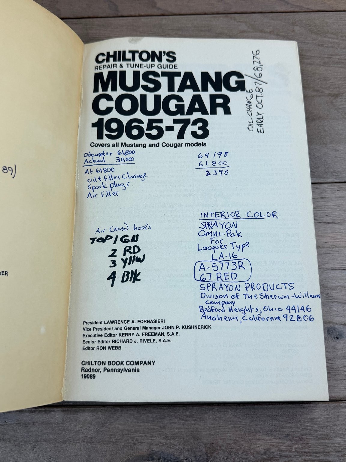 Chilton’s Mustang Cougar Repair & Tune-Up Guide 1965-73 Manual Paperback
