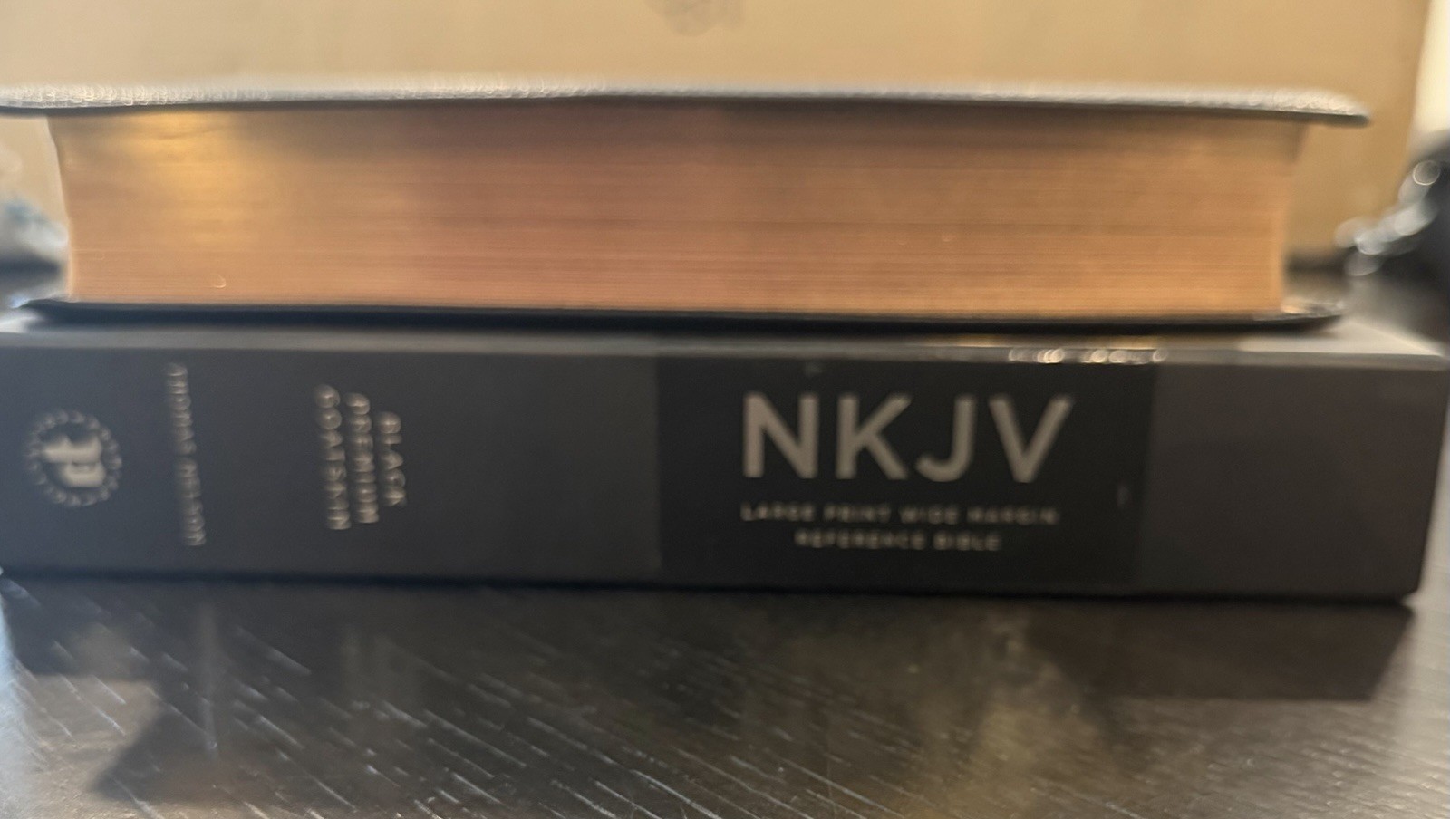 NKJV Large Print Wide Margin reference bible, Nelson Premier, Black Goatskin