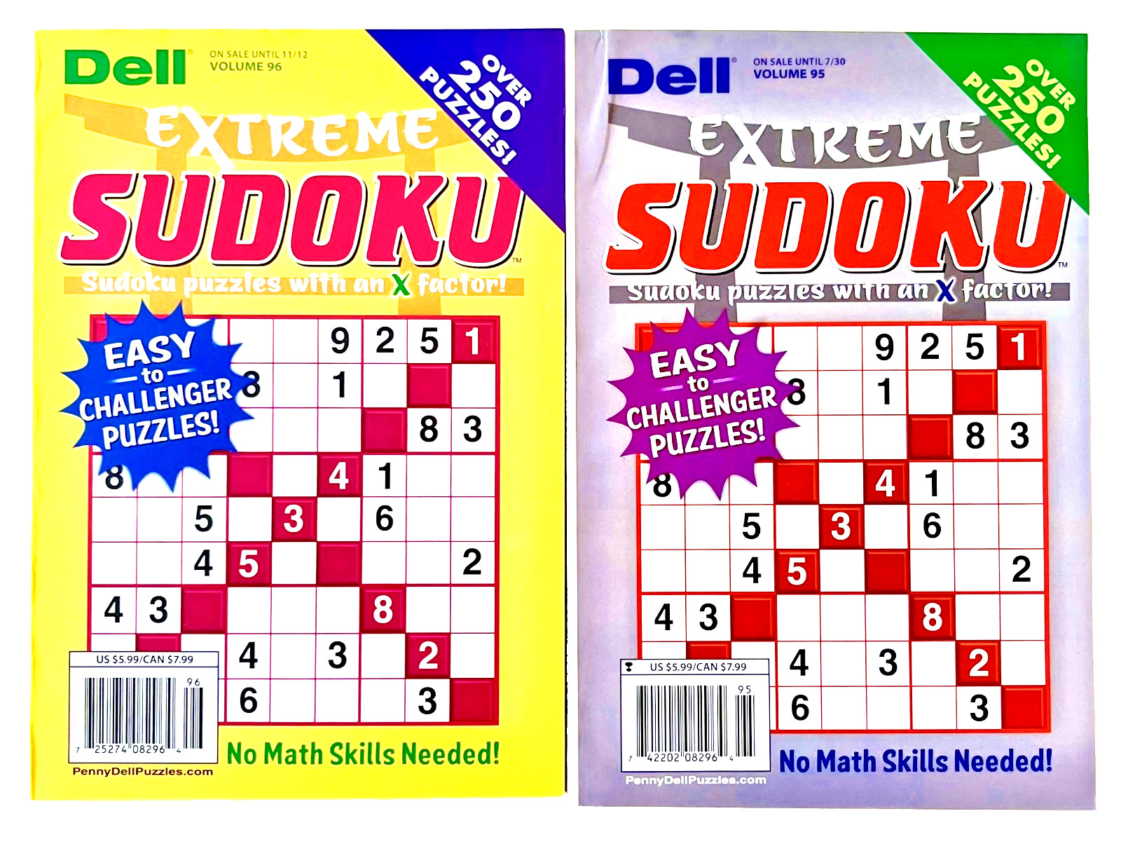 NEW Lot of 2 Penny Press Dell Sudoku EXTREME Puzzle Books Easy To Challenging