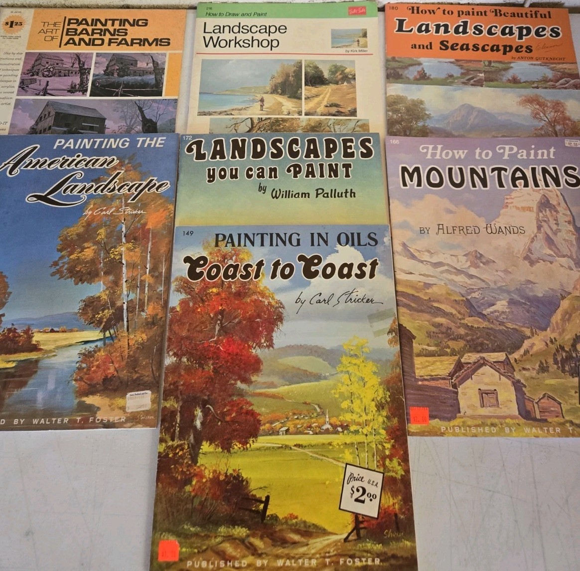 Lot of 7 Walter Foster HOW TO PAINT Art Books – Landscapes, Seascapes, Barns etc