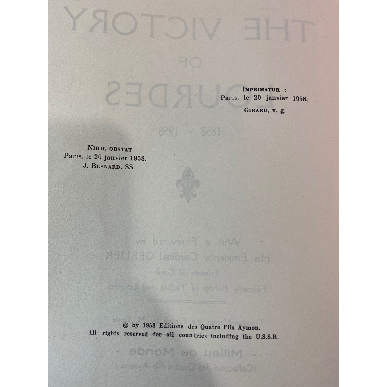 The Victory of Lourdes 1858-1958 Jean Charbonneau 1958 Religious History Book