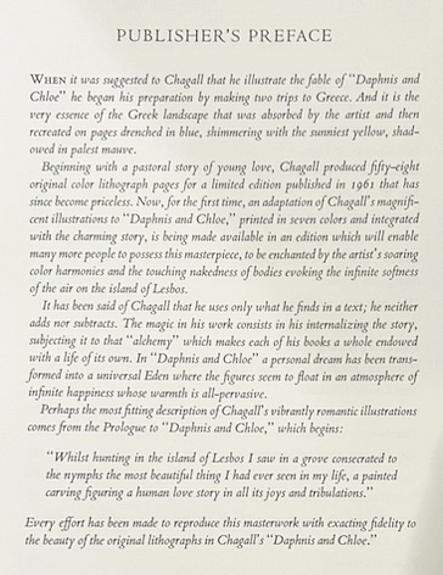 DAPHNIS & CHLOE with 42 COLOR LITHOGRAPHS by MARC CHAGALL – 1977 Editions Verve