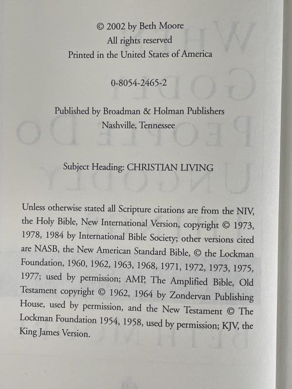 “When Godly People Do Ungodly Things” by Beth Moore 2002 Hardcover Book