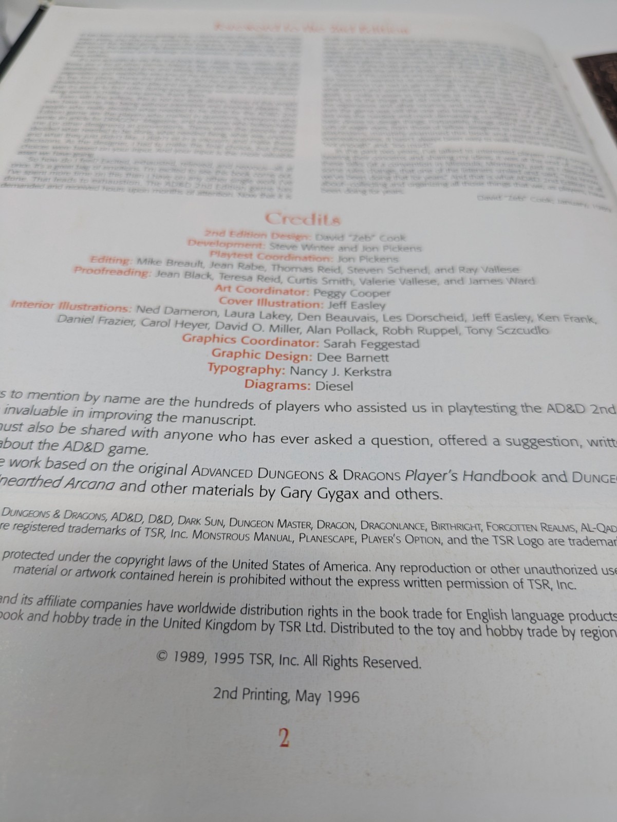 Player’s Handbook-2nd Printing 1996 TSR Advanced Dungeons & Dragons-D&D-2159