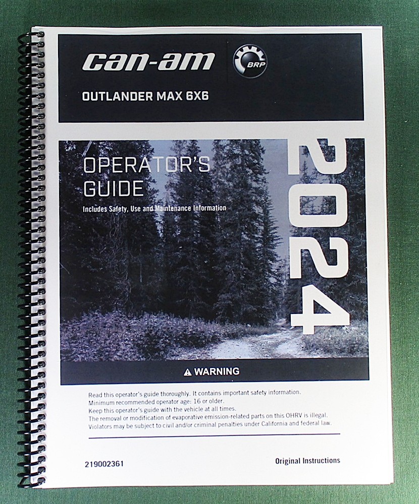 2024 Can-Am Outlander MAX 6X6 650 DPS Owner’s Manual: 274 pages & Clear Covers