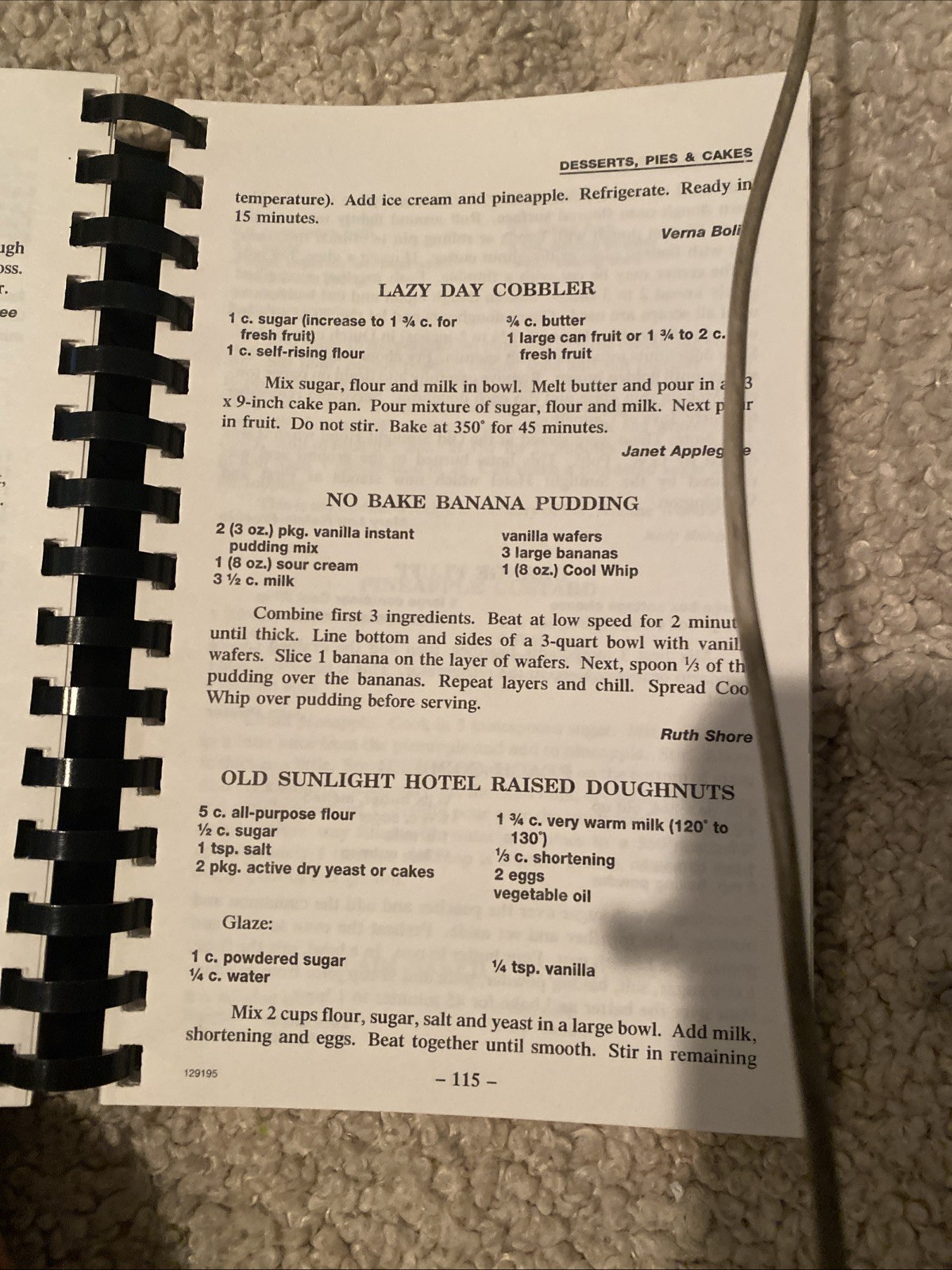 Vtg. Cookbook A Taste Of Perry County IN 212 Pages Of Recipes 2001