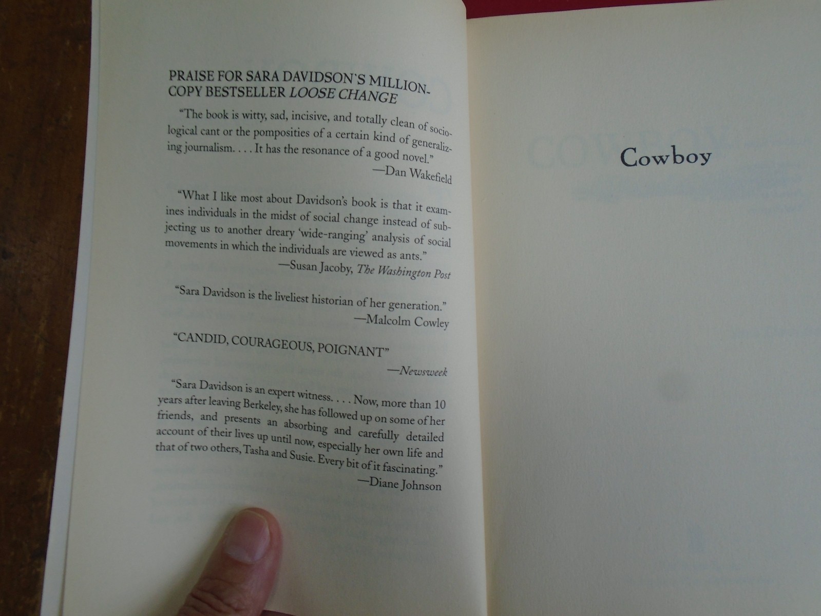 Cowboy, A Love Story by Sara Davidson, 1998 First Edition, 250 Pages