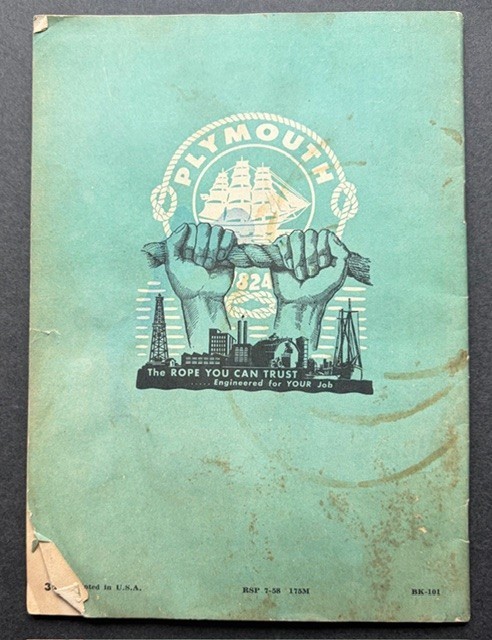 1946 PLYMOUTH DATA BOOK FOR ROPE USER’S USEFUL KNOTS AND HOW TO TIE THEM 31 pgs