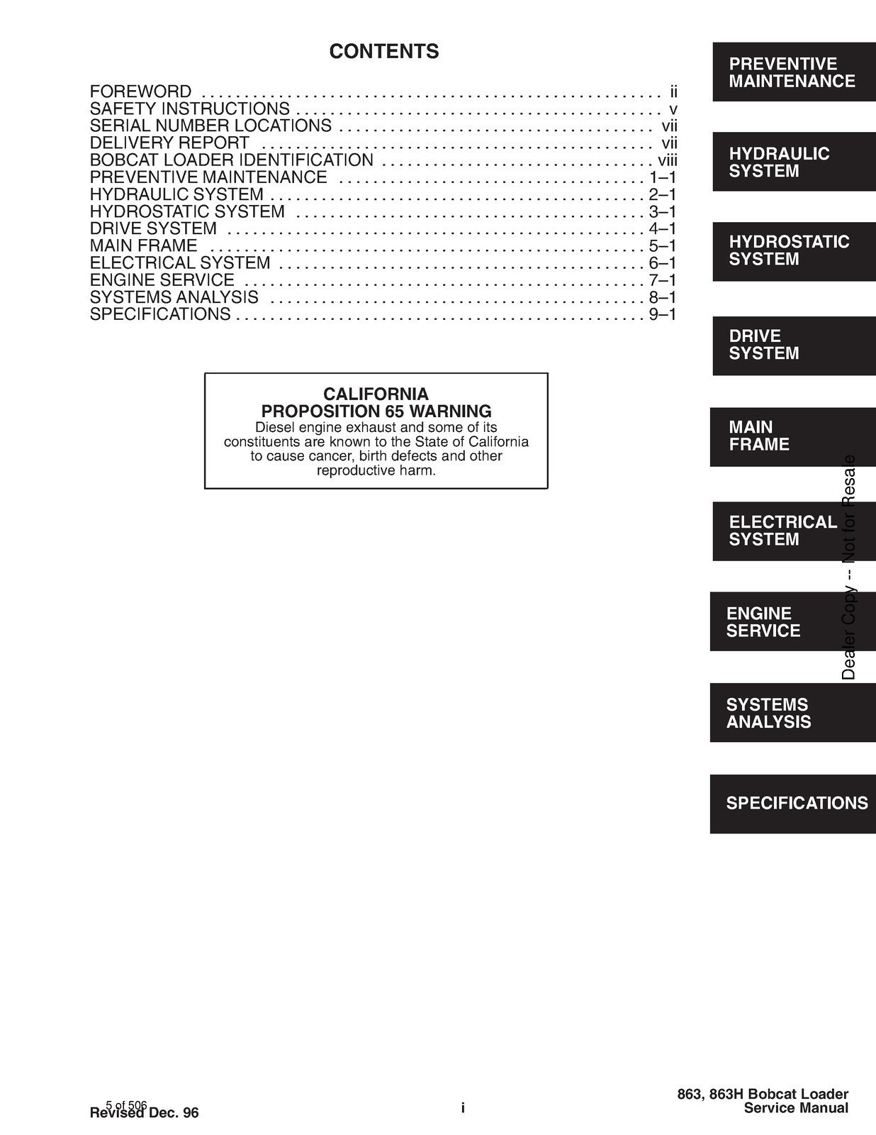 BOBCAT 863 & 863 HIGH FLOW SERVICE MANUAL CLOSURE – JACKET – HUGE FOLDOUTS!