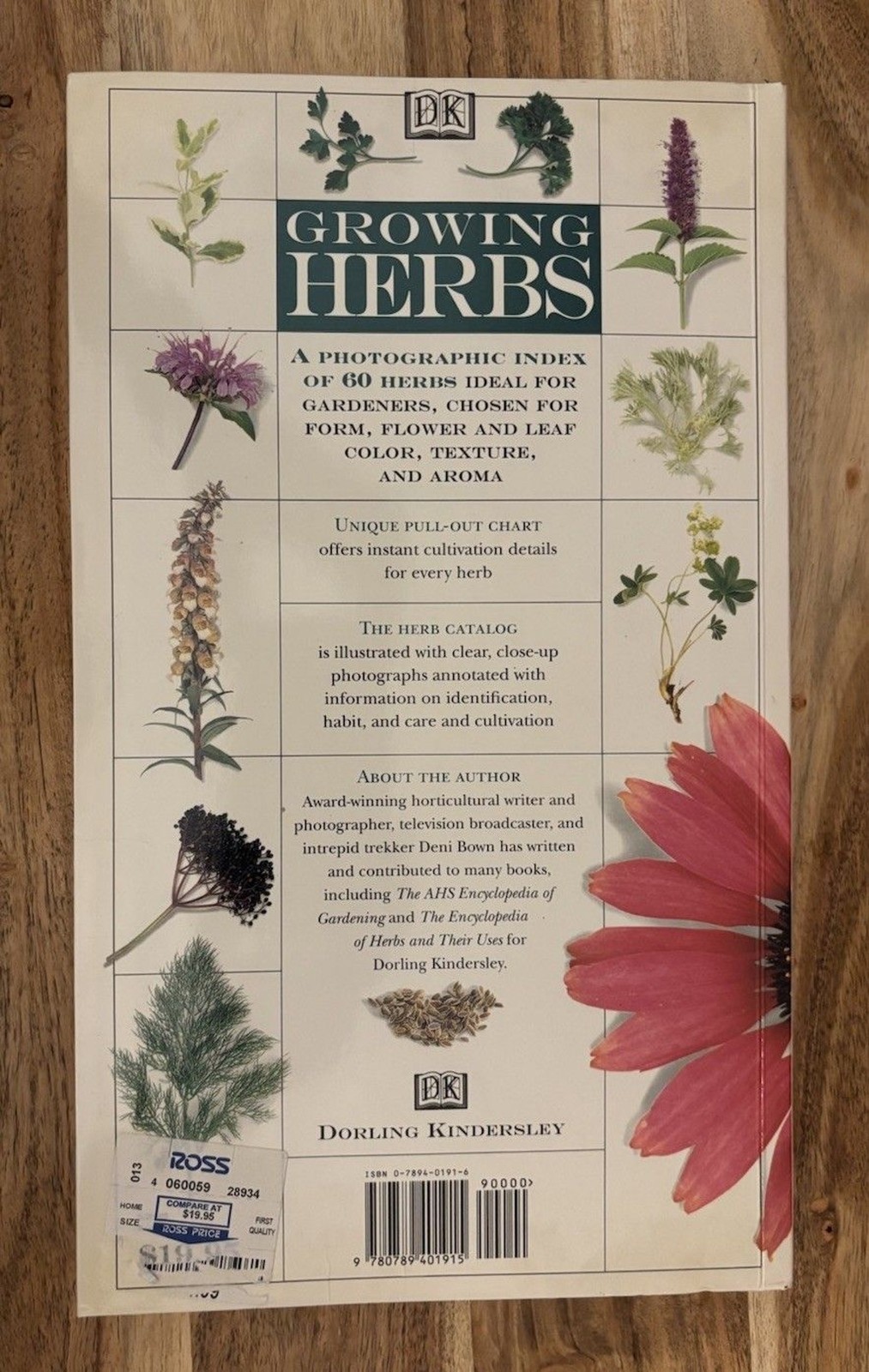 Vintage Gardening Book: Growing Herbs w/ Pull-Out Herb Chart 1995 By Deni Bown