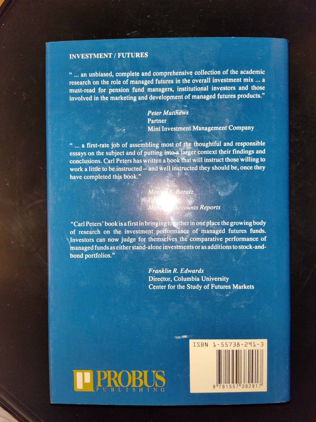 Managed Futures by Carl C. Peters 1992 HCDJ Signed to Victor Sperandeo