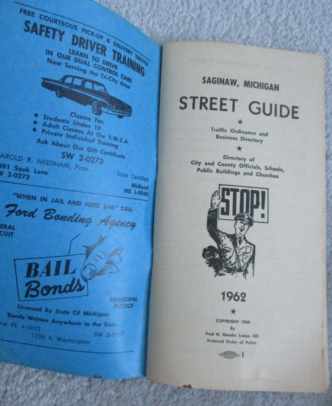 1962 Vintage Saginaw MI Street Guide Ordinances Rules Directory Genske 100 Page