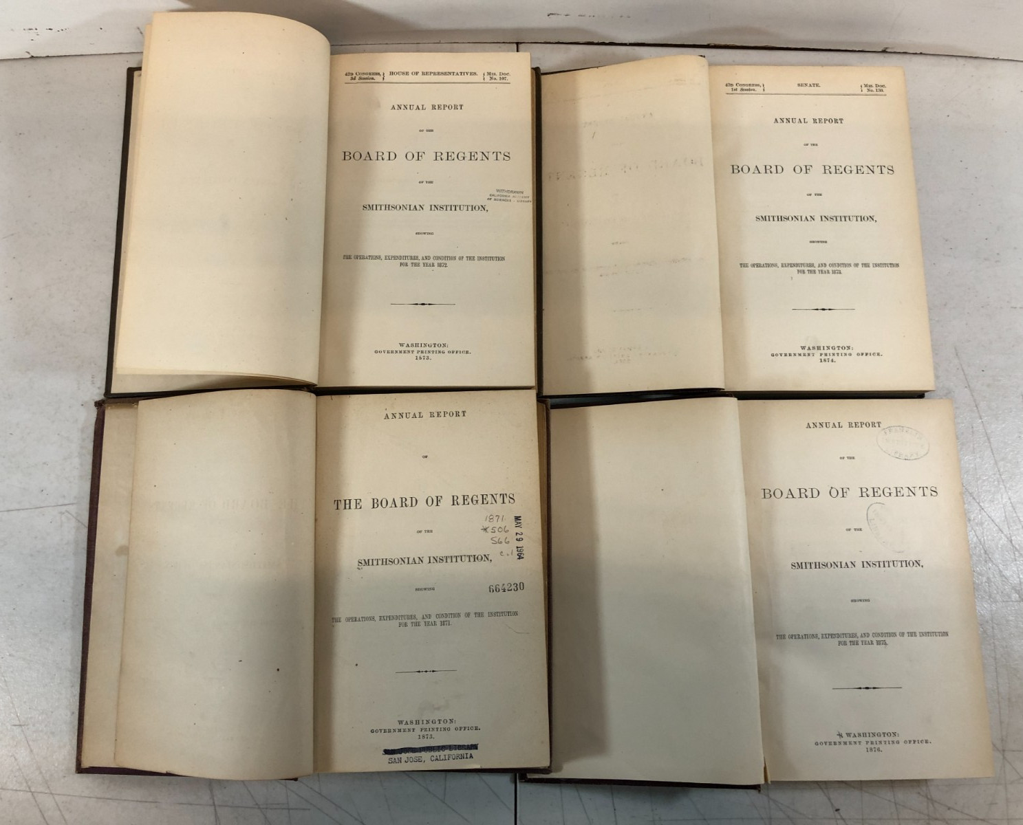 Annual Report Of The Smithsonian Institution, 13 v., Ex-library,1868-1899,ESet-6