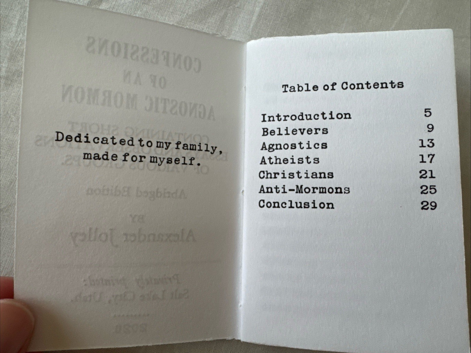Confessions Agnostic Mormon Alexander Jolley Signed 2026 Letterpress w/ Border