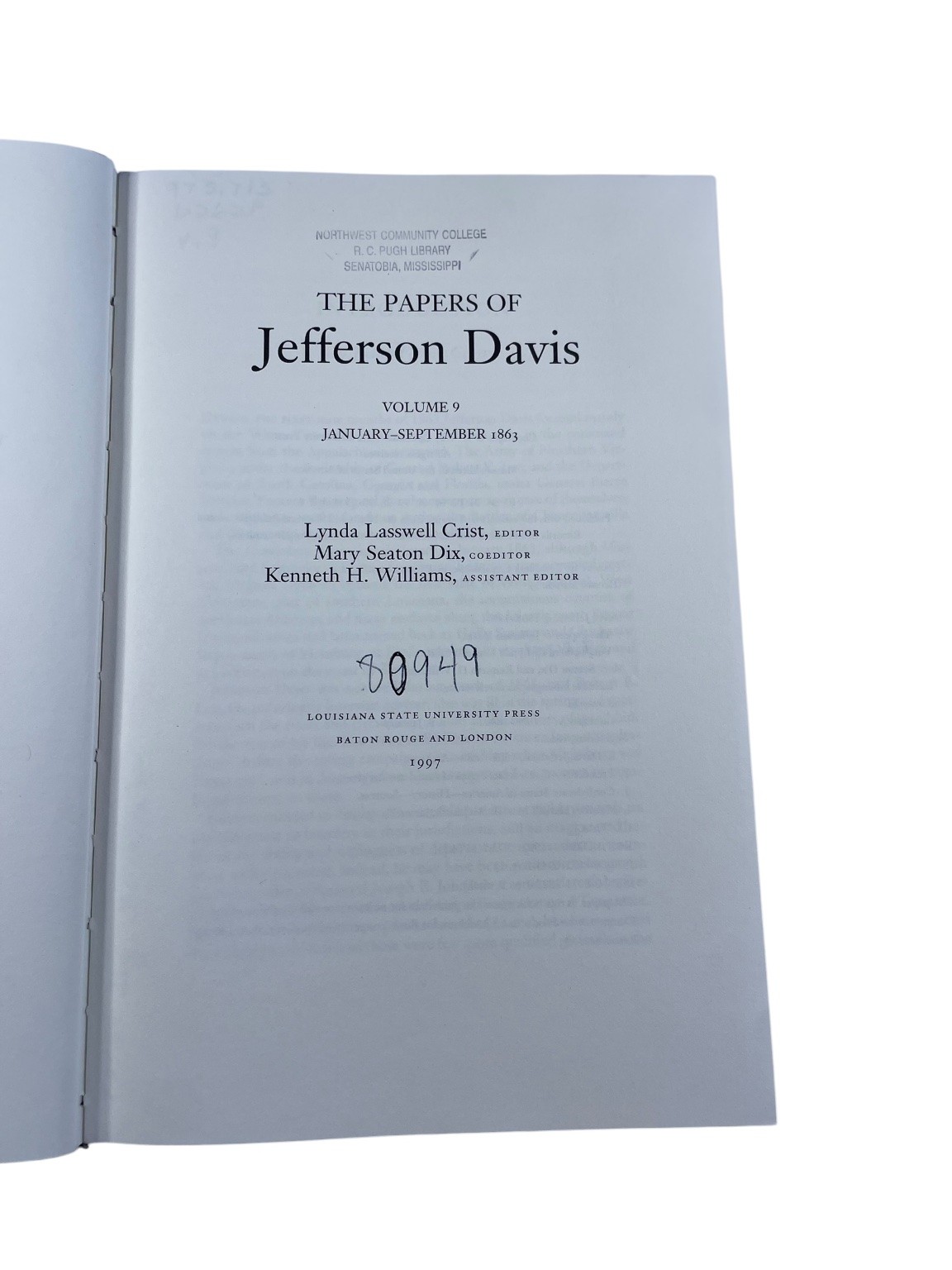 The Papers of Jefferson Davis Vol 9 Crist Dix 1997 First Printing History LSU