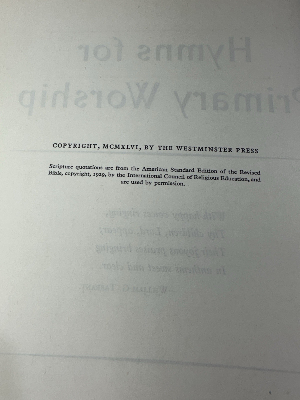 Hymns For Primary Worship HC 1946 The Westminster Press USA VTG Hymn Song Book
