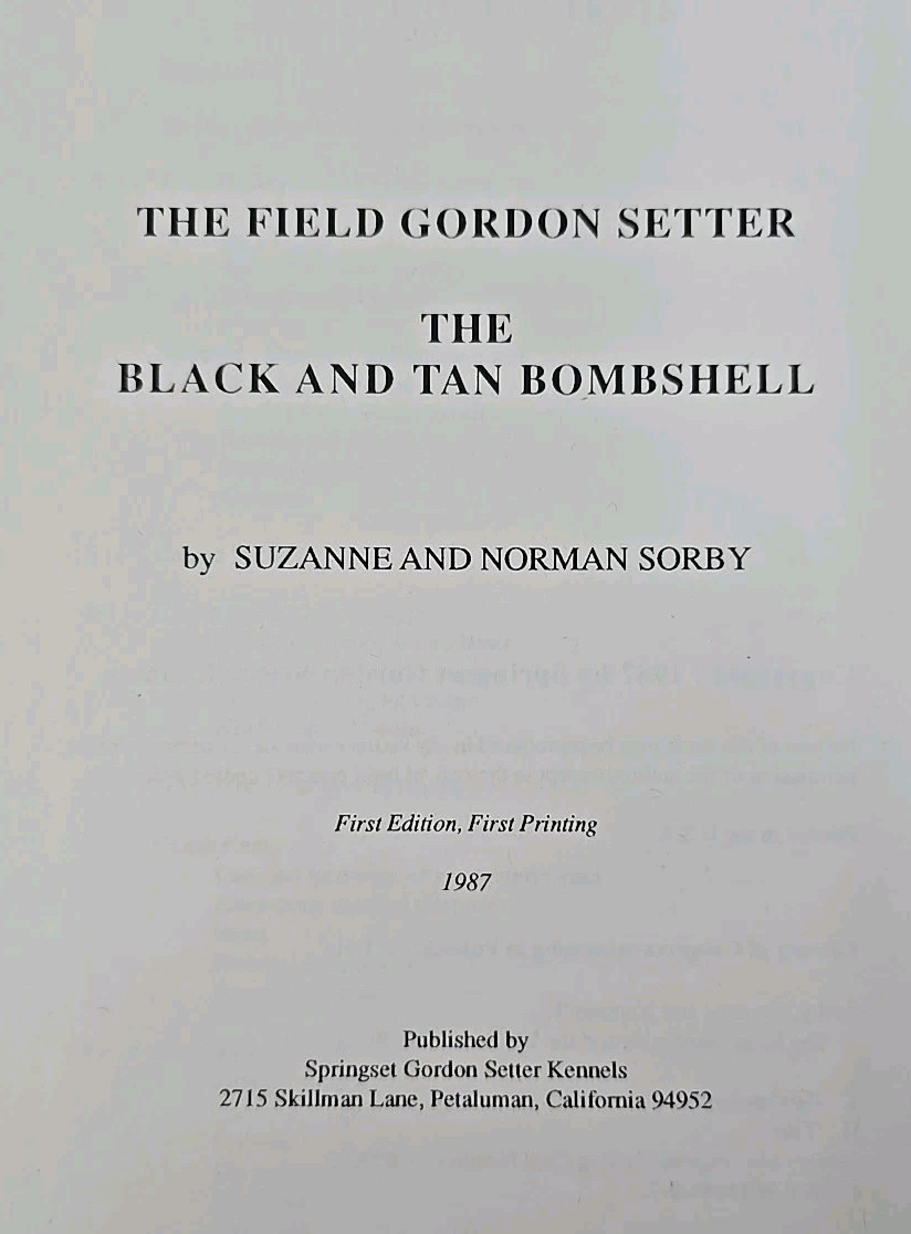 Field Gordon Setter Black & Tan Bombshell HC Suzanne & Norman Sorby 1st Edition