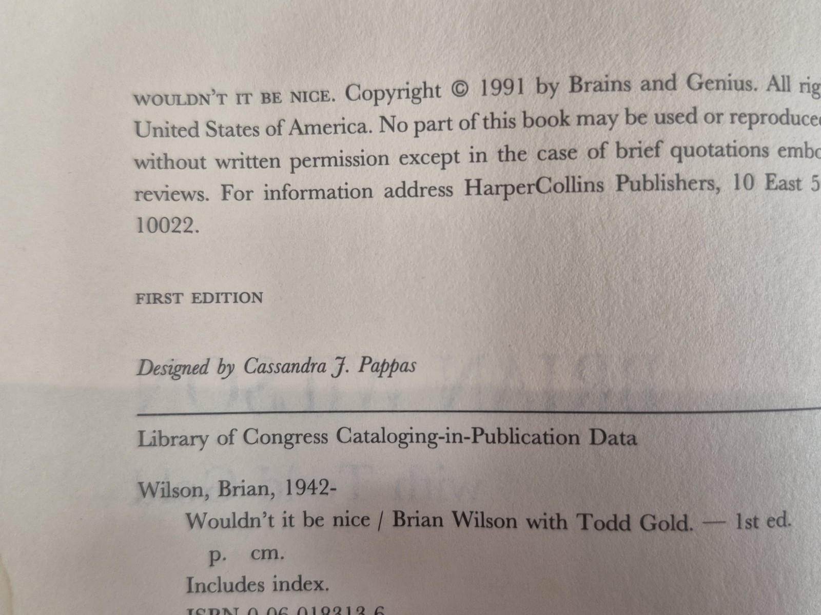 Brian Wilson True Signed 1st Ed Wouldn’t It Be Nice HC DJ 1991 w/ Affidavit Boys