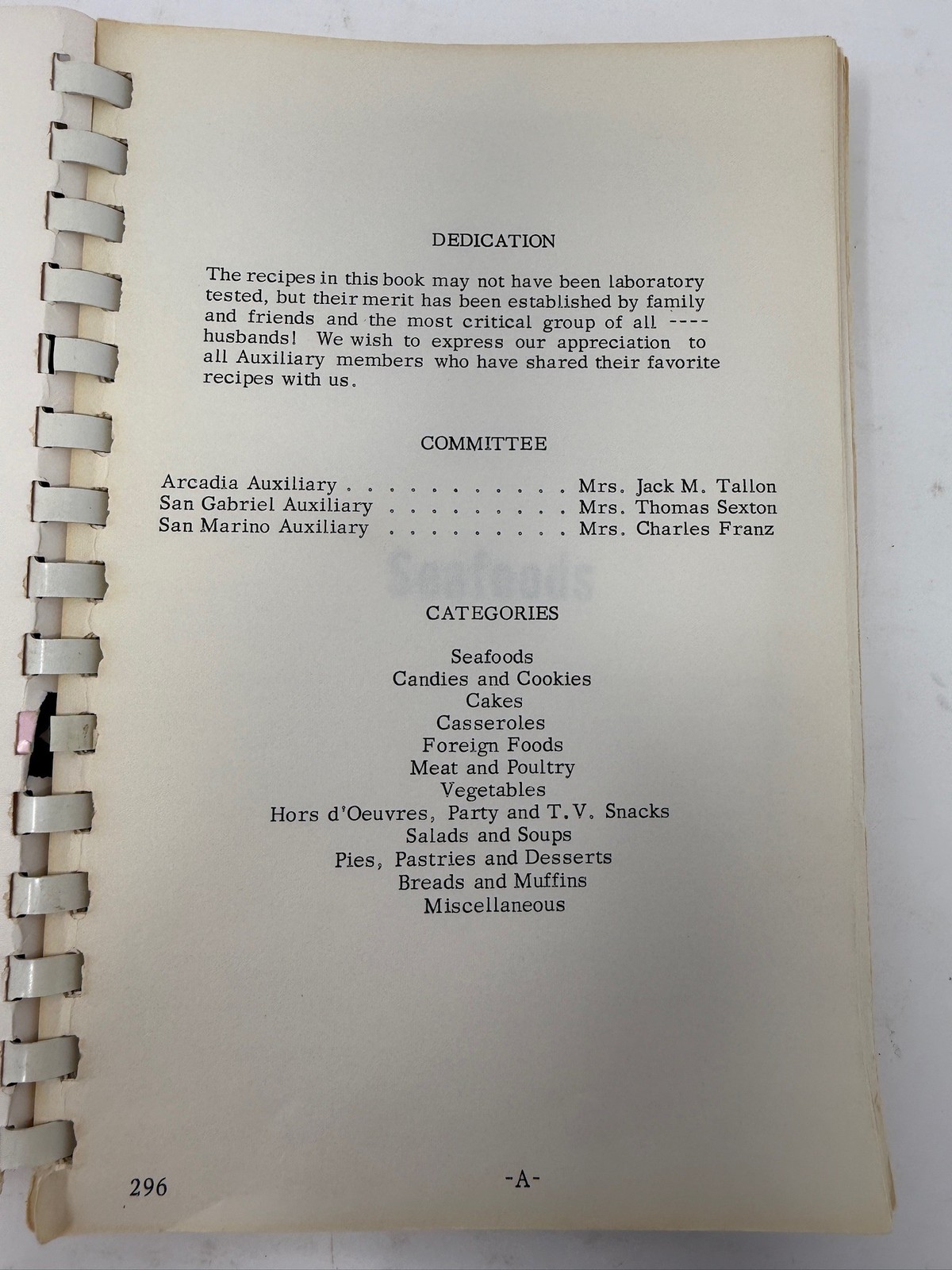 A.M.H. Pinafore Cook Book Spiral-Bound Southern California Used
