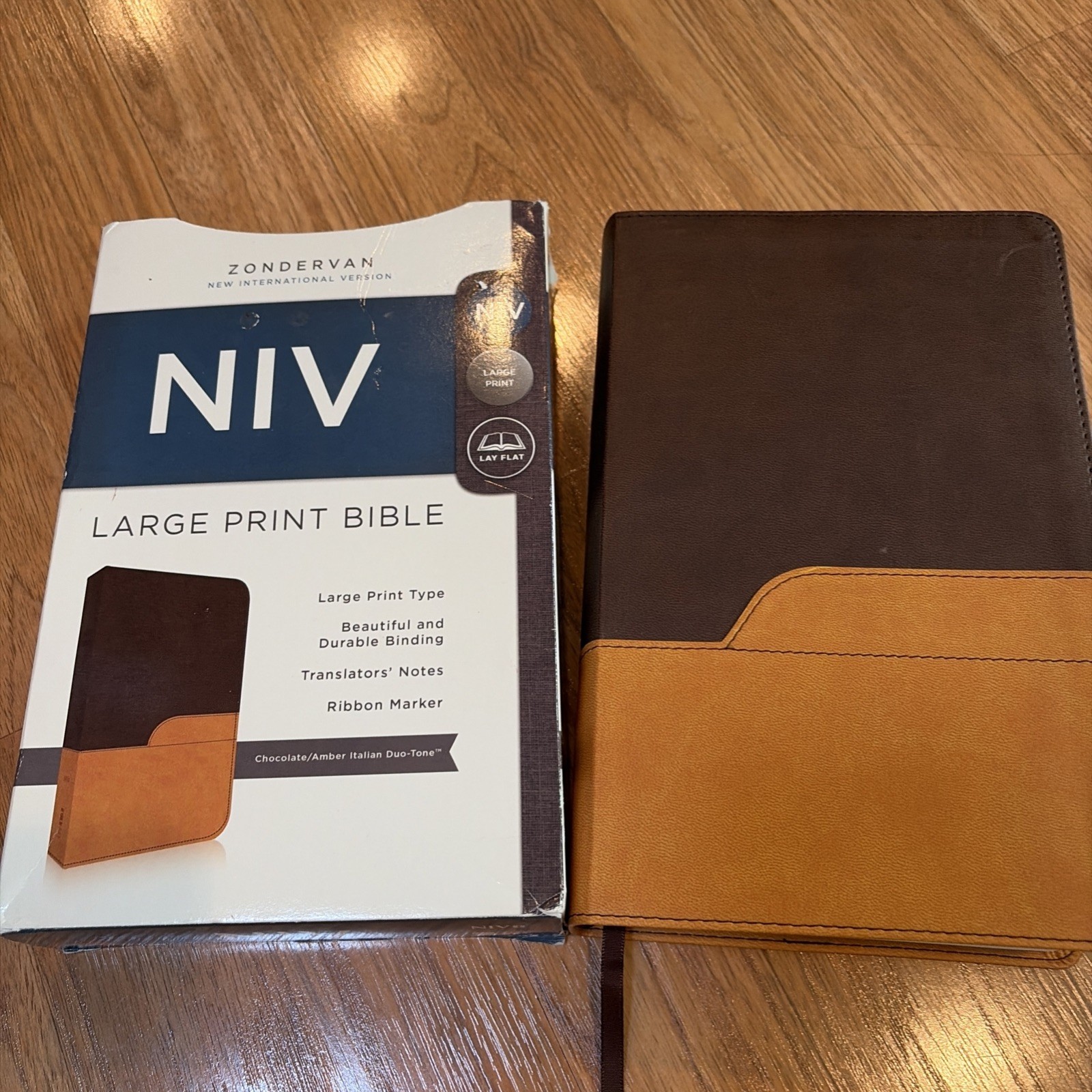 NEW NIV PERSONAL SIZE LARGE PRINT BIBLE CHOCOLATE/AMBER LEATHERSOFT