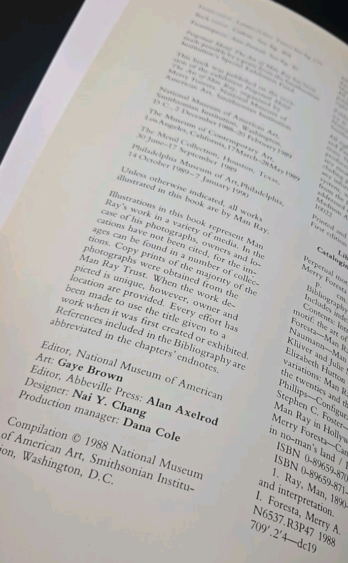 Perpetual Motif The Art of Man Ray Collection 1988 Symposium D.C. Programs+ Dada