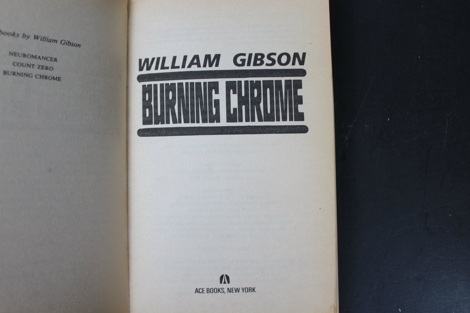 Burning Chrome William Gibson 1987 Ace Edition Cyberpunk Science Fiction PB