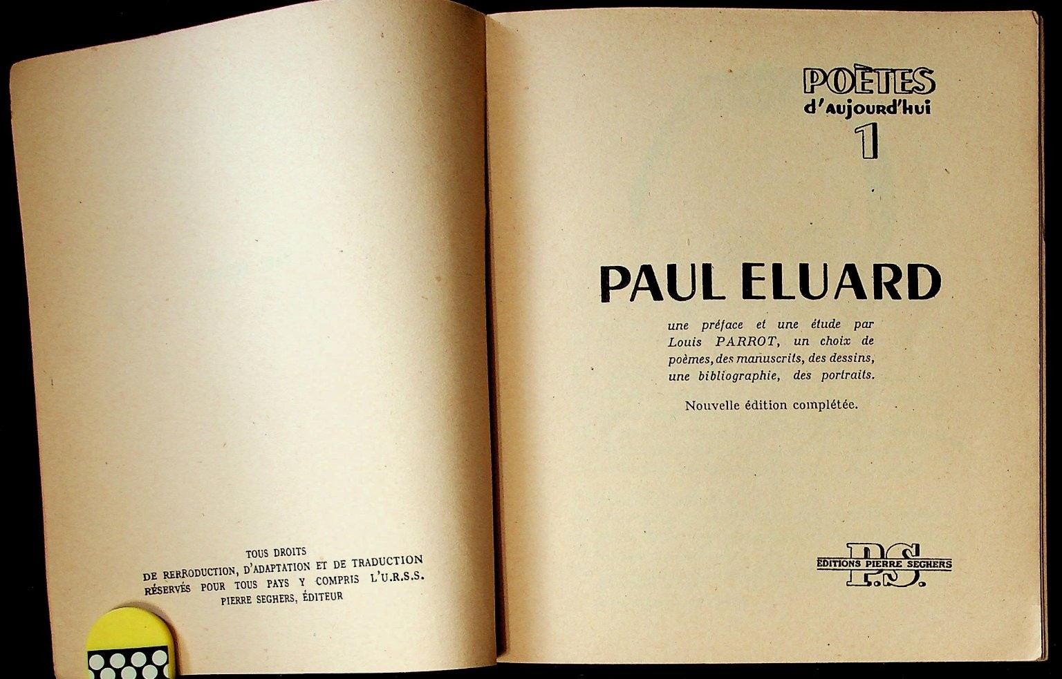 Paul Eluard by Louis Parrot Pierre Seghers Poetes d’Aujourd’hui 1 Poetry French