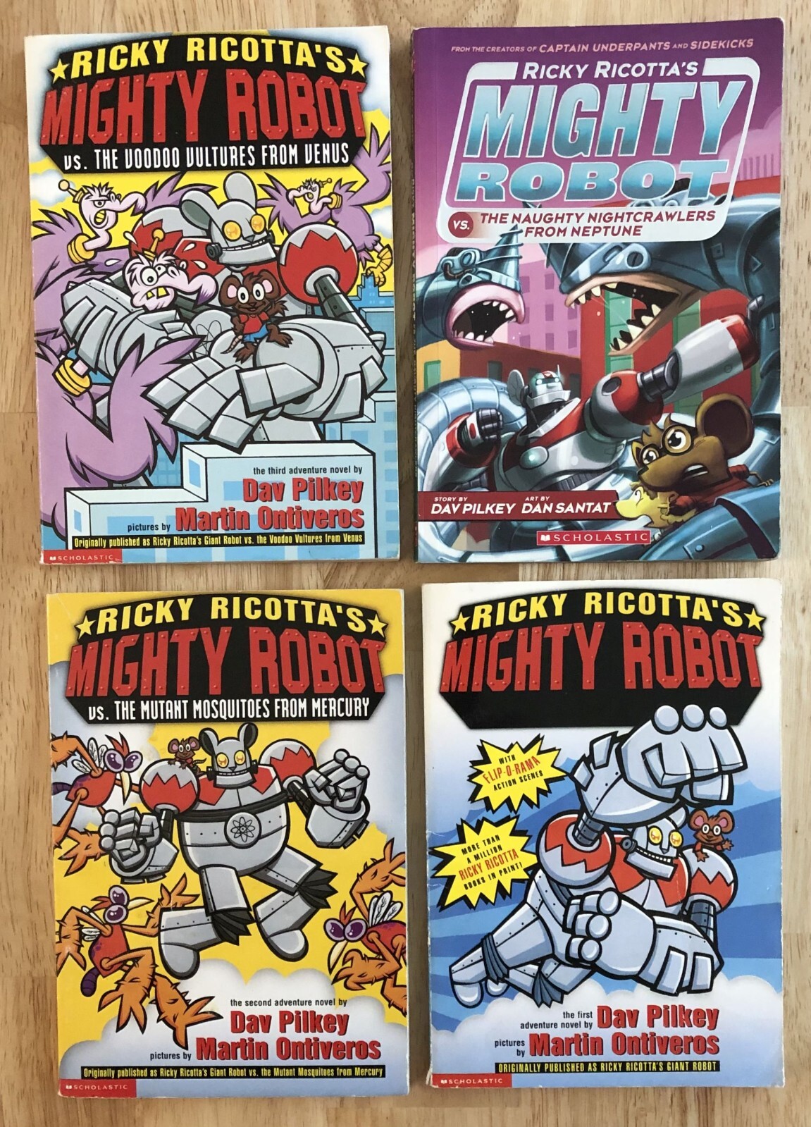 Lot Of 4 Ricky Ricotta’s Mighty Robot Books Children’s Series 1 2 3 8 PB Pilkey