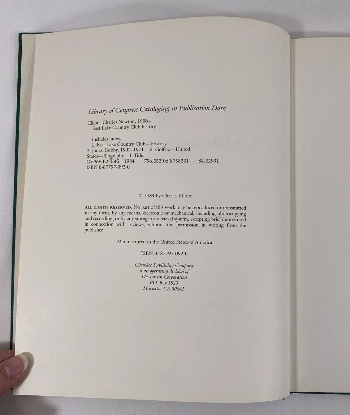 East Lake Country Club History: Home Course of Bobby Jones ~ 1984 HBDJ First Ed