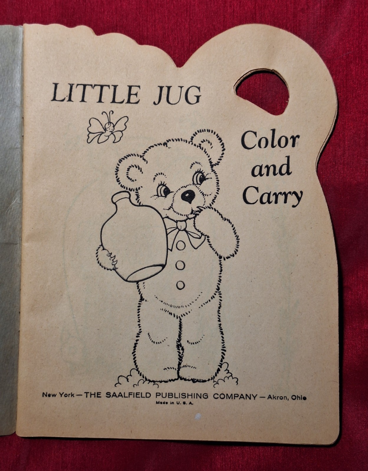 Vintage Saalfield Coloring Book LITTLE JUG COLOR & CARRY 28 Pages Handle, 1950s