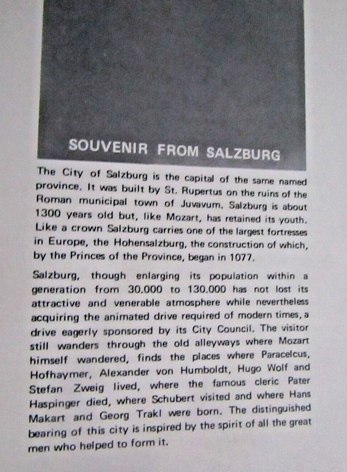 SOUVENR AUS DER STADT ENGLISH SALZBURG AUSTRIA PAPERBACK BOOK 58 PAGES