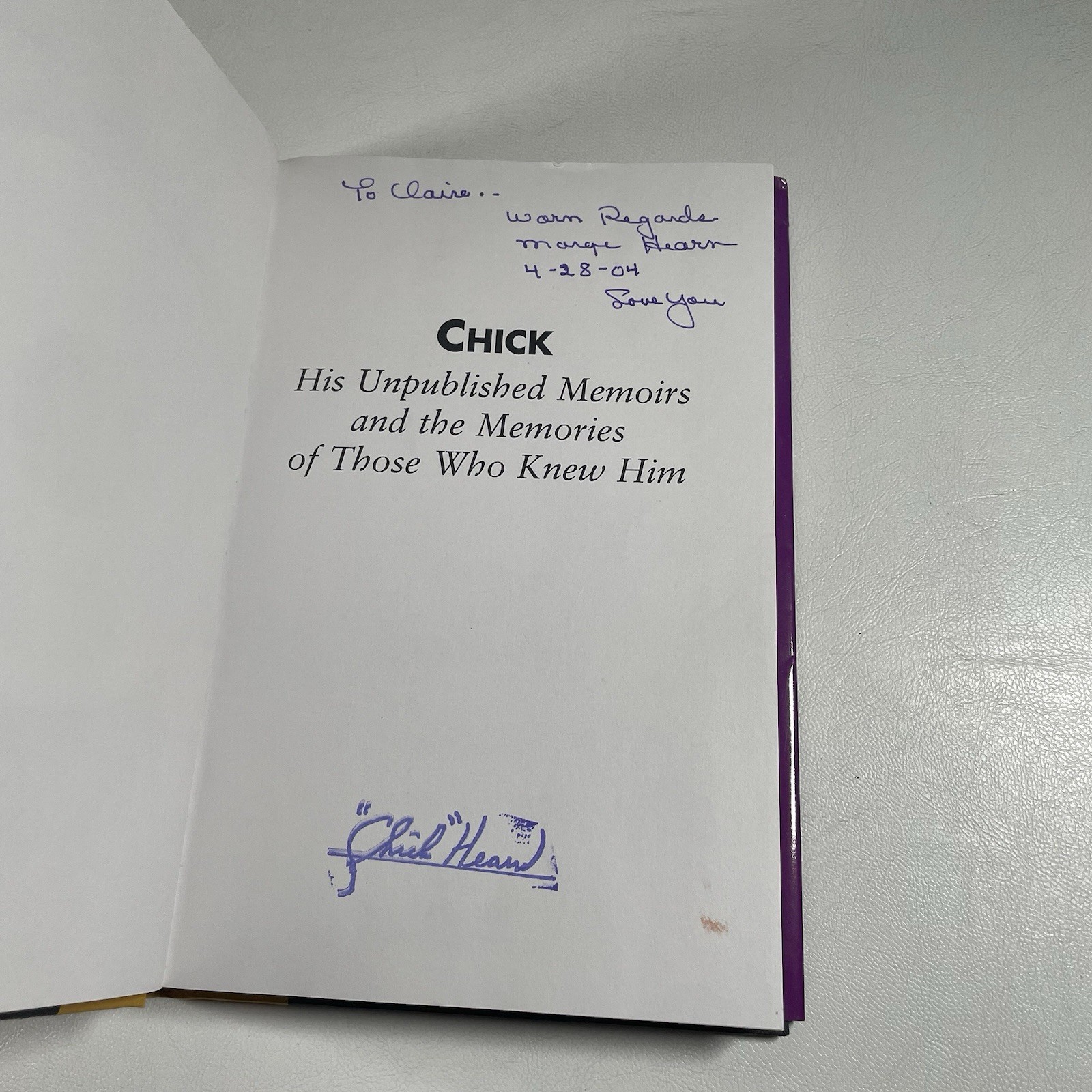 Chick Hearn His Unpublished Memoirs Book Signed By Steve Springer Marge 2004