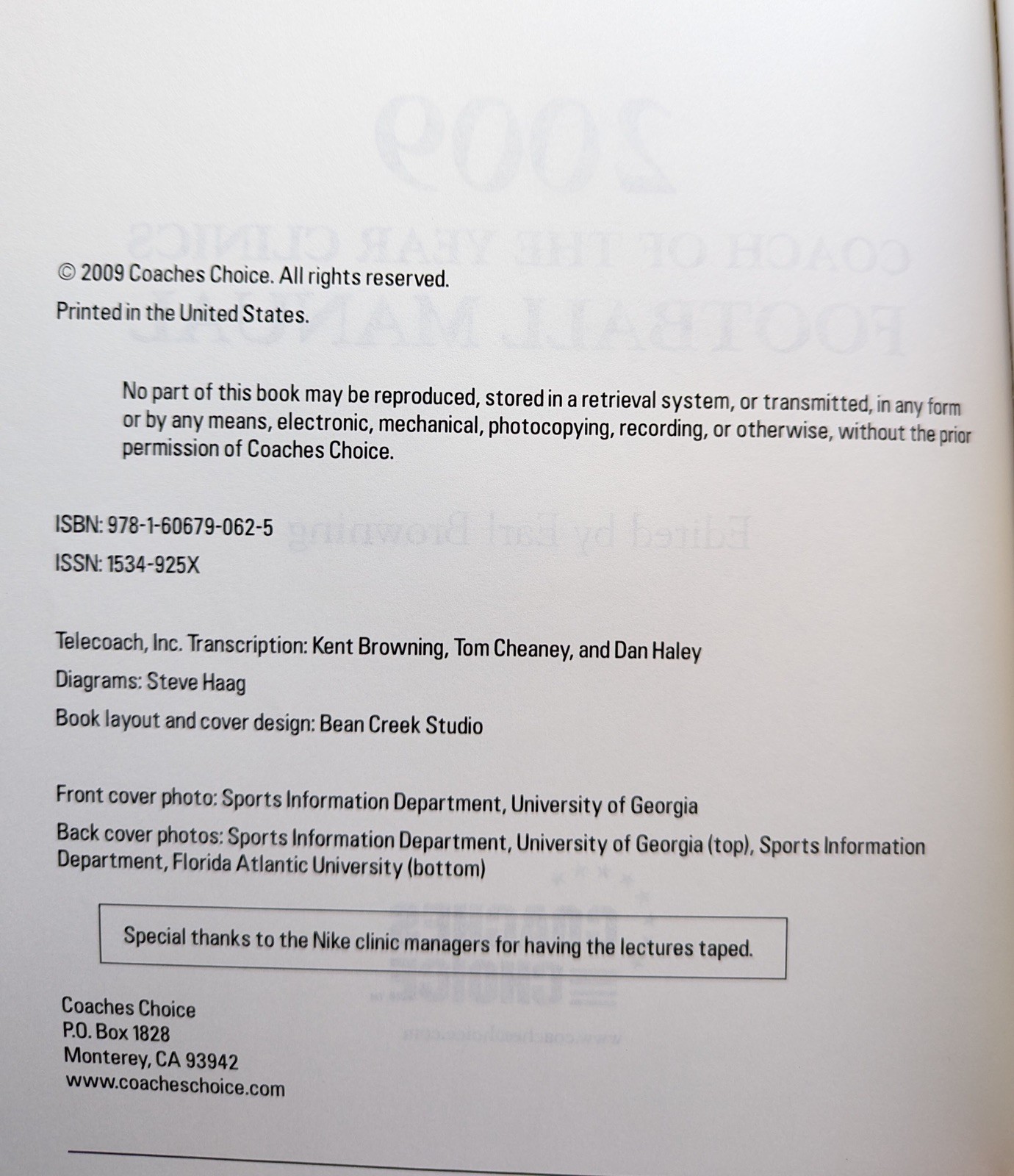 2009 Coach of the Year Clinics Football Manual Coaching Book
