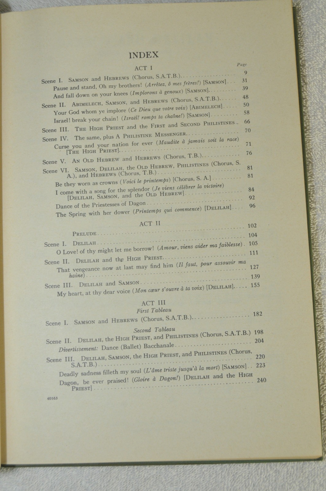 SAMSON AND DELILAH AN OPERA IN THREE ACTS VOCAL SCORE By Saint-Saens HC c1892