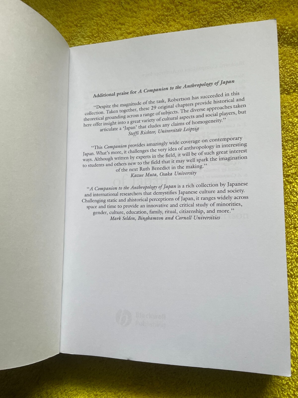 JENNIFER ROBERTSON, A COMPANION TO THE ANTHROPOLGY OF JAPAN. 2008. 518 PAGES