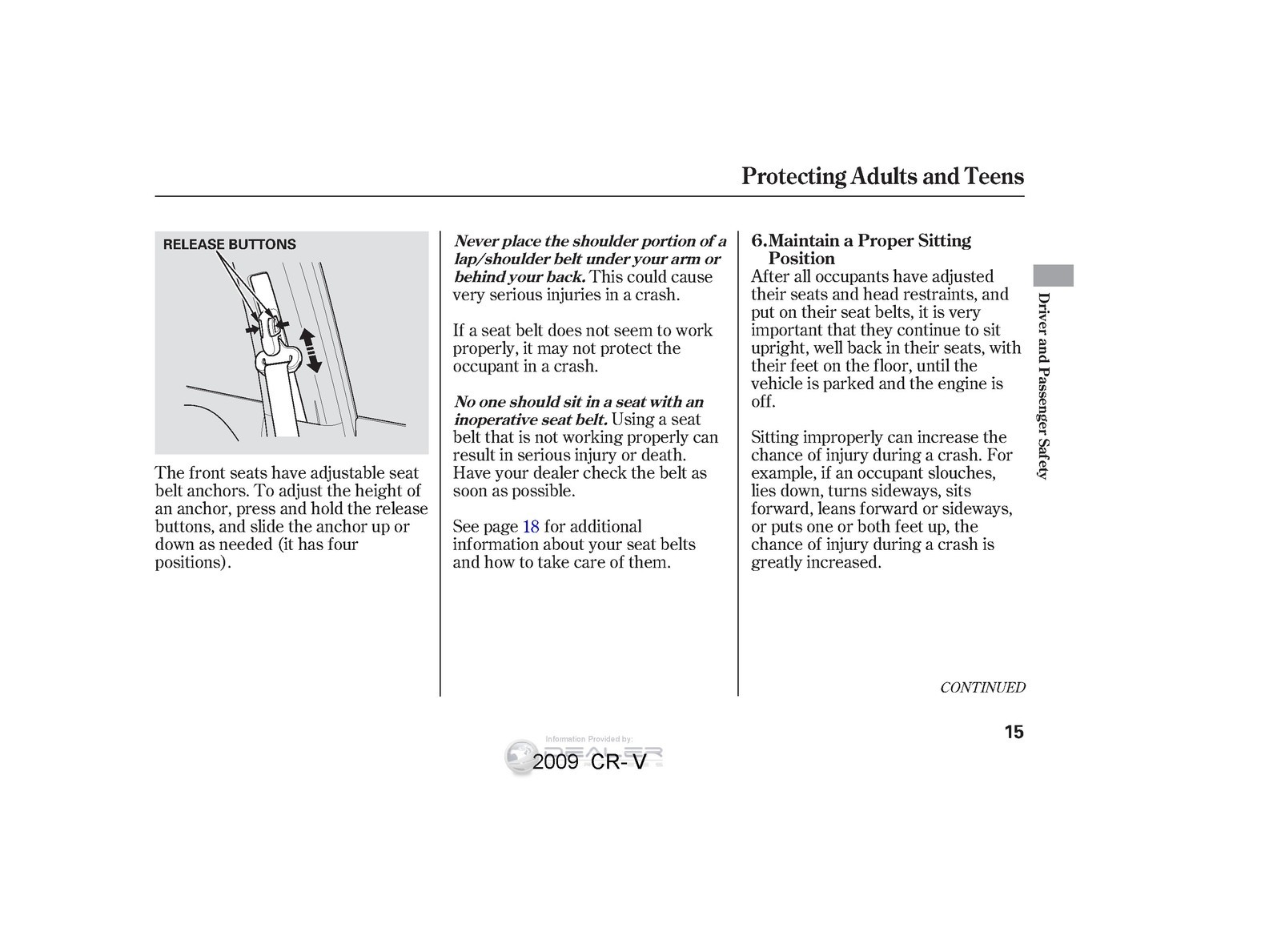 HONDA 2009 CR-V Owners Manual – STEEL WIRE BINDING – PROTECTIVE COVERING