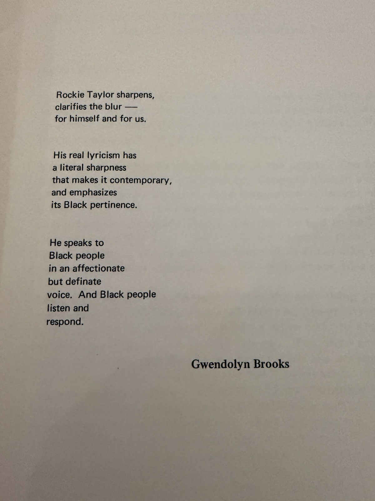 Drum Song Poems By Rockie Taylor (Tejumola Ologboni) Gwendolyn Brooks 1969
