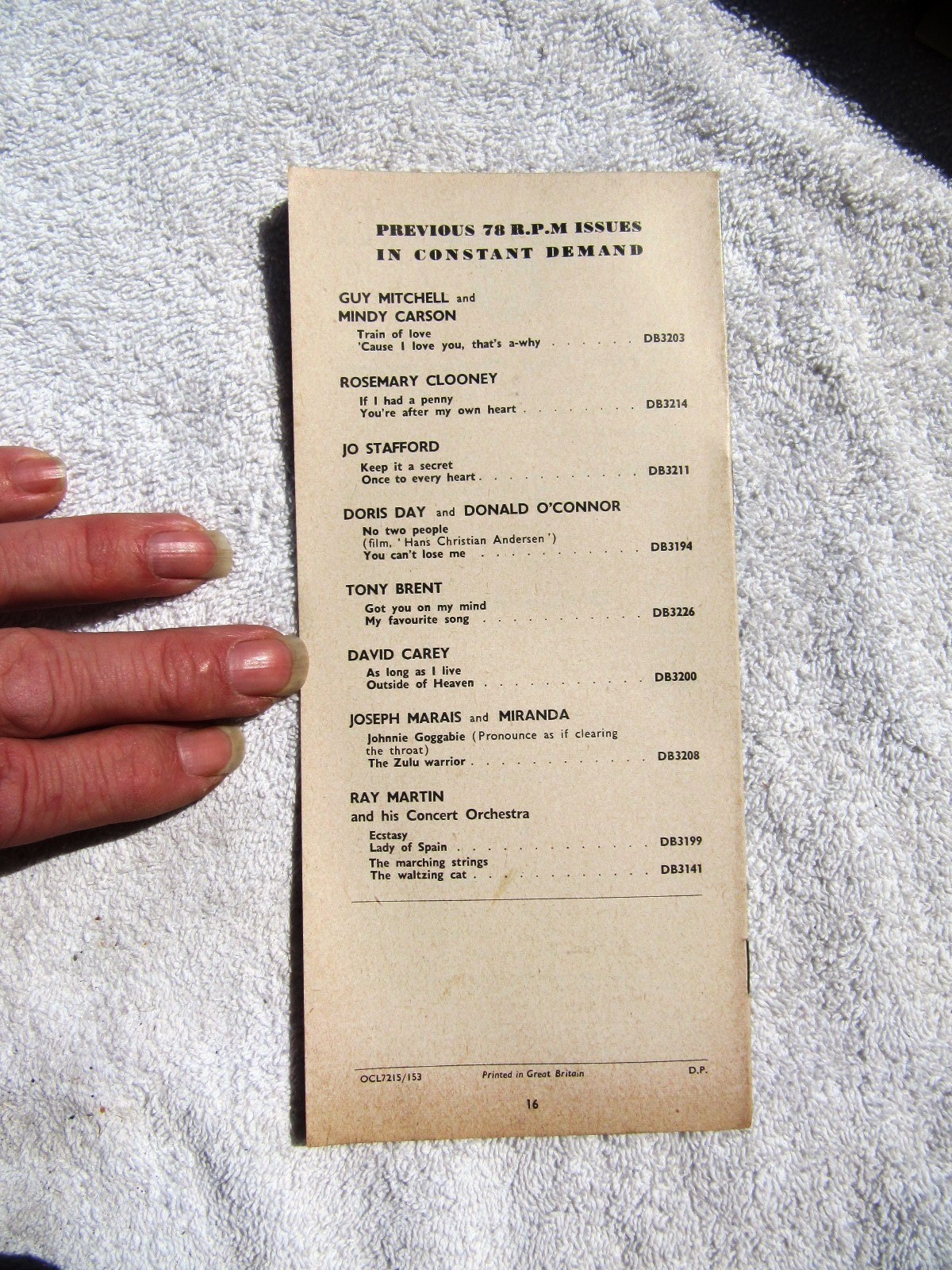 February 1953 UK COLUMBIA Supplement JULIE DAWN Record Overseas CATALOG LP 45 78